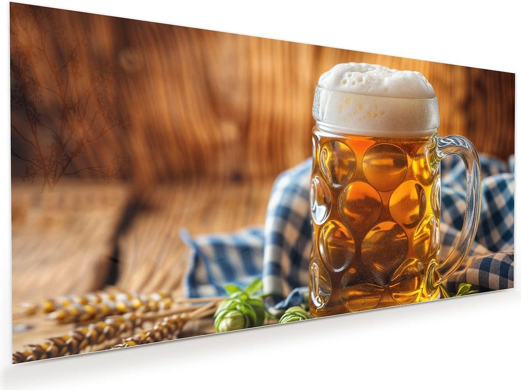 Glasbild 100x50cm in XXL für Wohnzimmer, Schlafzimmer Motiv Bierglas
