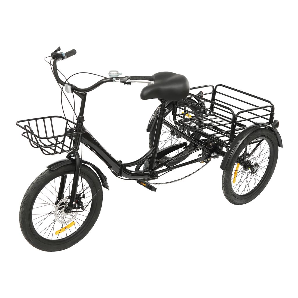 20 Zoll Dreirad für Erwachsene Schwarz faltbares Dreirad 7 Gang 3 Rad Fahrrad mit Schloss max 130kg