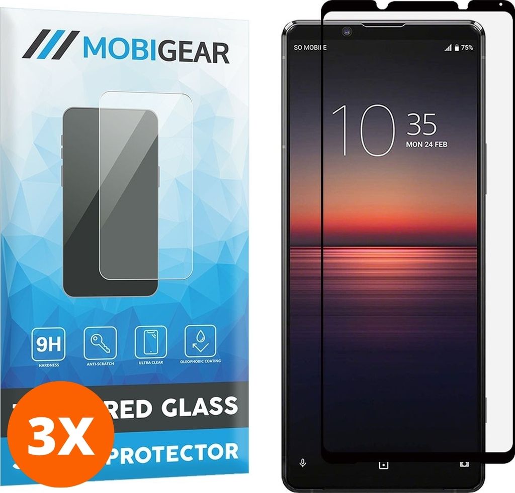 Mobigear Premium 9.98 Sony Xperia 10 II Panzerglas Gehärtetes Glas Displayschutz - Hüllenfreundlich - Schwarz (3er Pack)