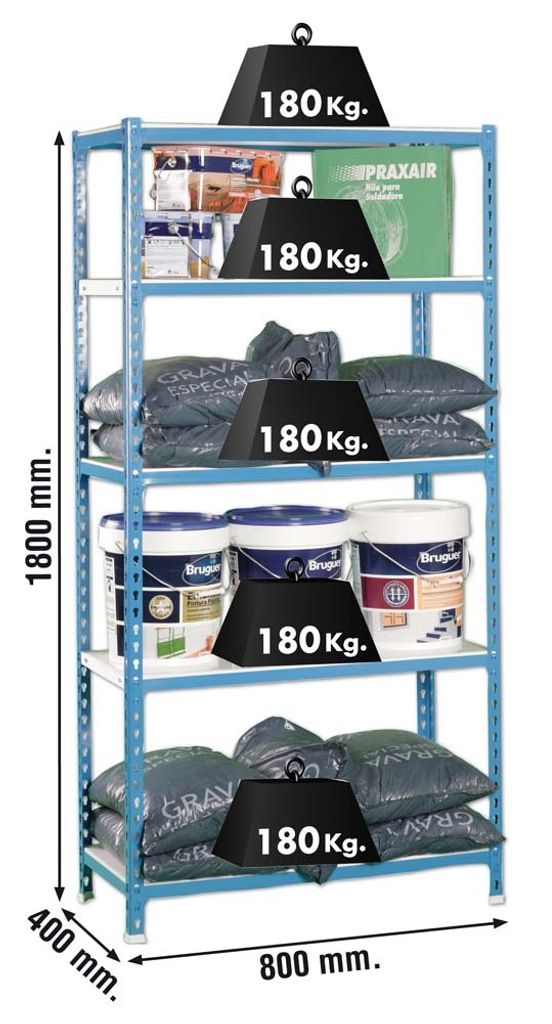 SimonRack Blau Weiß Metallregal 180 x 80 x 40 cm