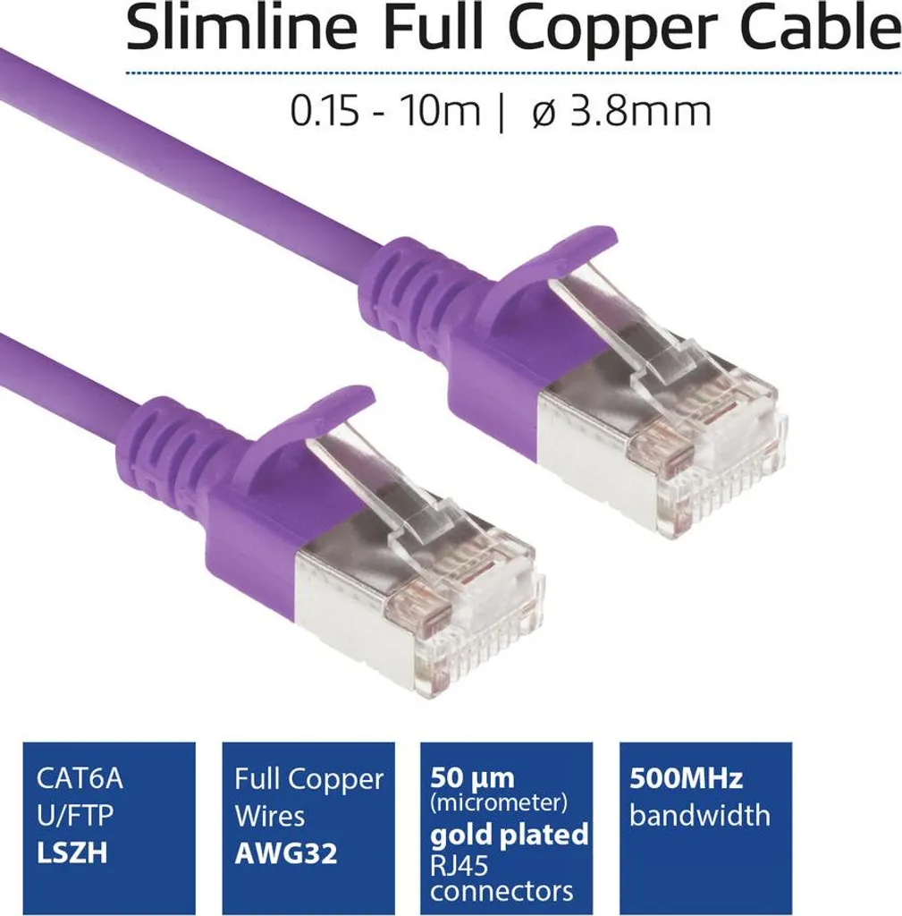 ACT Purple 0,5 metri LSZH U/FTP CAT6A cavo patch slimline per datacenter senza strappi con connettori RJ45 (DC7300) - 3