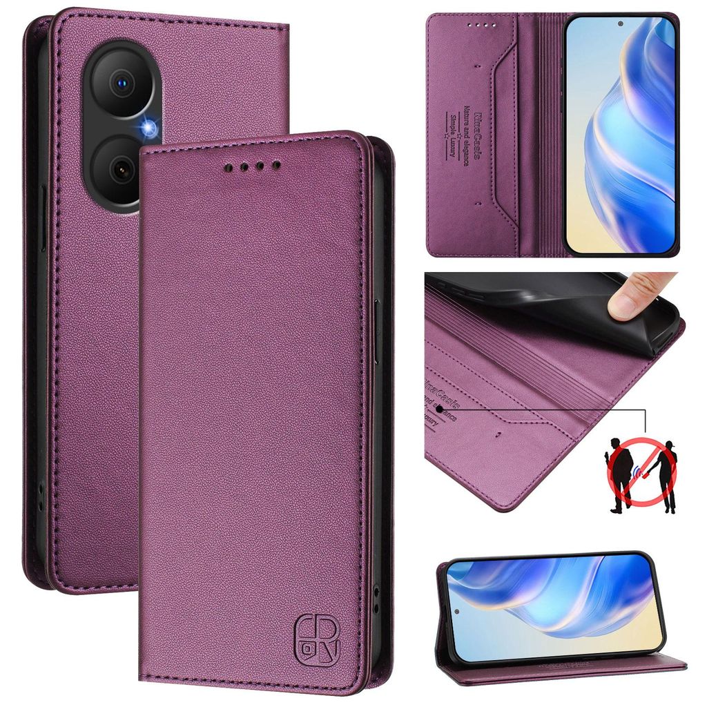 Lederhülle für Huawei Nova Y73 Hülle Flip Brieftasche Kartenfächern Ständer Schutzhülle Lila