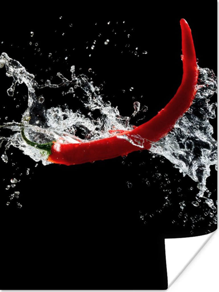 MuchoWow Poster Chilischote - Stilleben - Wasser - Schwarz - Rot 60x80 cm - Schlafzimmer Dekoration