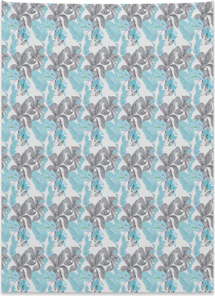 Abakuhaus Grau Blau Wandteppich, Blumen und Laub aus Weiches Mikrofaser Stoff Kein Verblassen Klare Farben Waschbar, 110 x 150 cm, Mehrfarbig