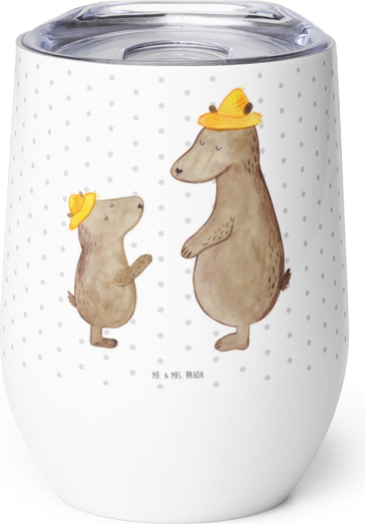Mr. & Mrs. Panda Weinbecher Bären mit Hut - Weiß - Geschenk, Thermobecher, glühweinbecher, thermosbecher, Familie, Reisebecher, Vater, Kinder, T...