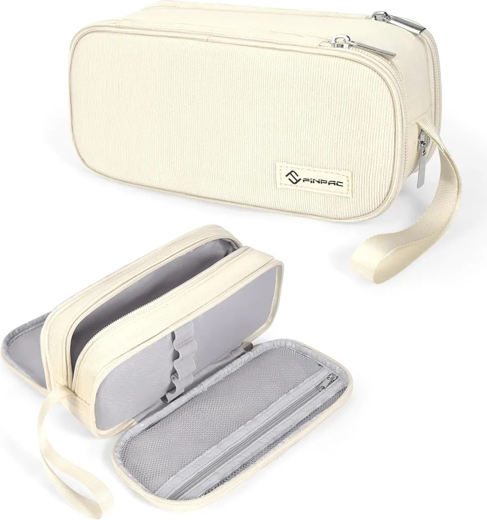 Trousse Scolaire Beige à 3 Compartiments - Grand Étui Bureau et École