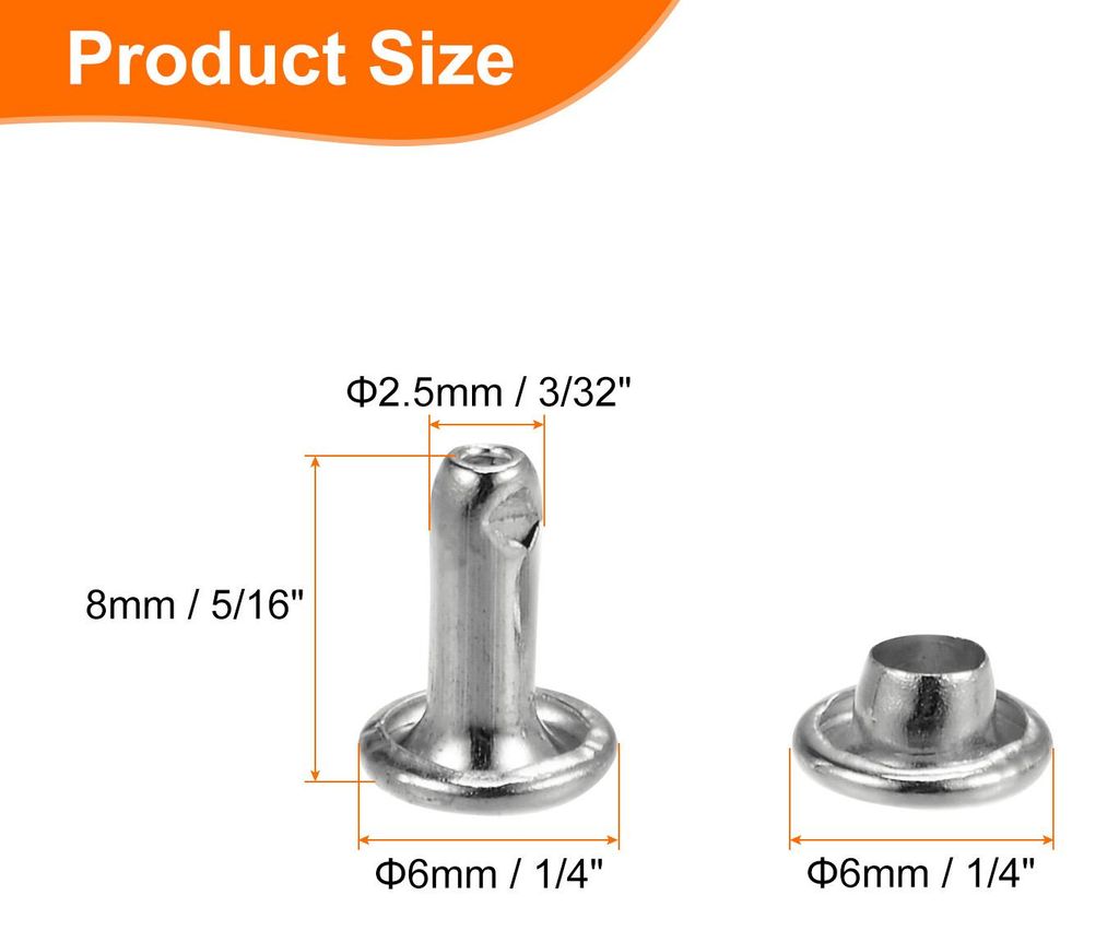 100er Set Leder Nieten 6x8mm Runde Doppelkappe Tubular Metall Hohlnieten Spitznieten Zubeh?r Schraubnieten Rš¹cknieten fš¹r Lochzange Gš¹rtel...