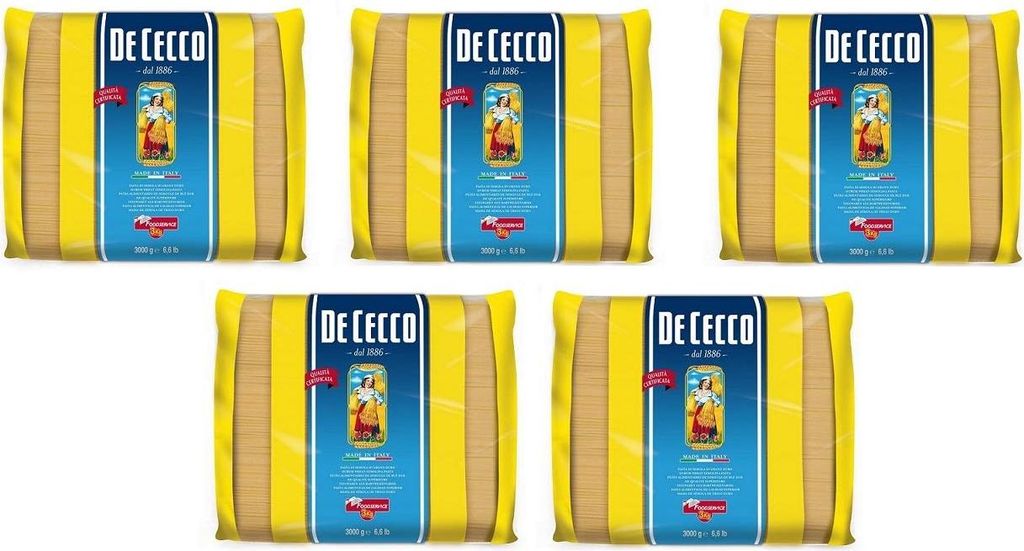 5x De Cecco Spaghetti Pasta di Semola di Grano Duro Hartweizengrieß Pasta 100% Italienische Pasta Längliche Pasta Packung mit 3Kg