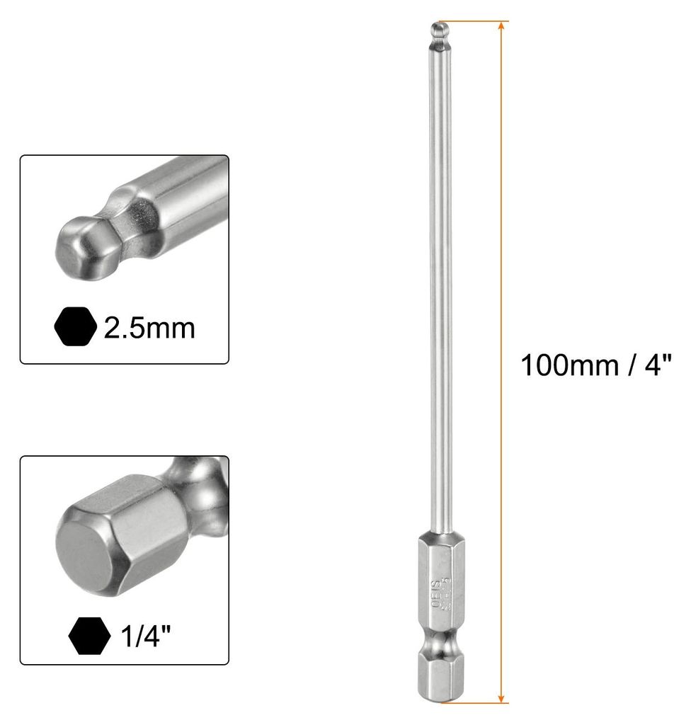 Kugelkopf Innensechskant Schraubendreher 2,5 mm(H2.5) Sechskantschaft Ball End Hex 100 mm Lange Magnetischen 1/4" S2 Legierter Stahl Schraubendrehe...