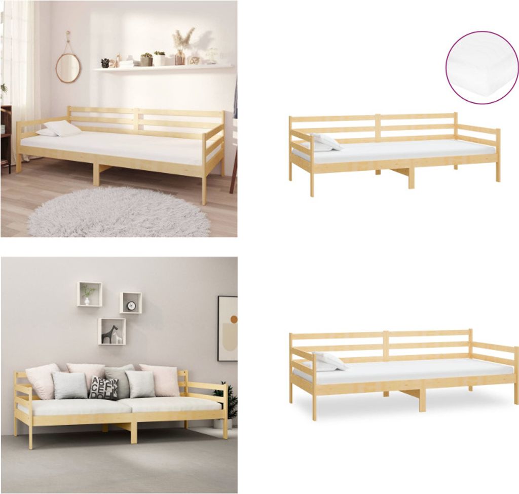 vidaXL Tagesbett mit Matratze 90x200 cm Kiefer Massivholz - Tagesbett - Tagesbetten - Holz Tagesbett - Holz Tagesbetten