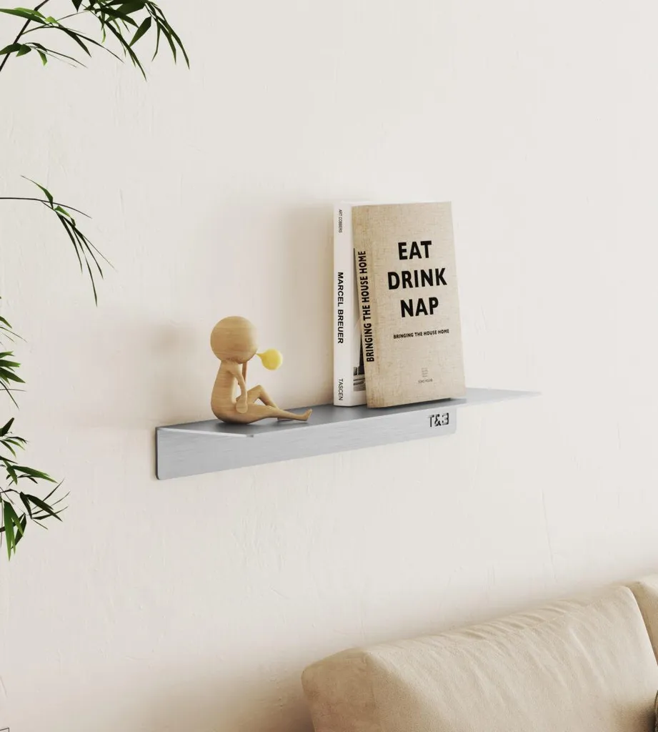 T&B Tablette murale en verre 40 cm finition aluminium brossé élégante