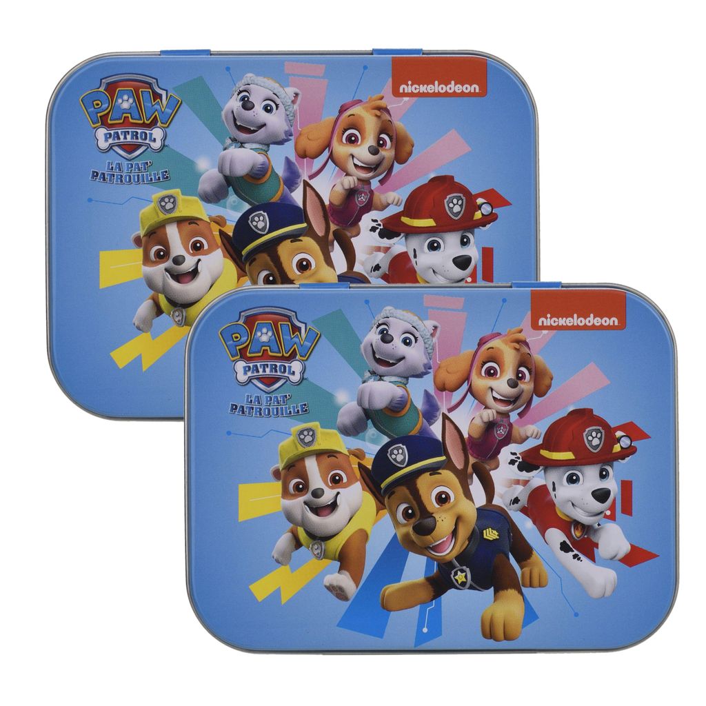 2x Home-Flair Paw Patrol Freunde Blau Kinder Pflaster-Box mit 24 bunten Motiv-Pflastern in Metalldose – Hautfreundlich & Wasserabweisend