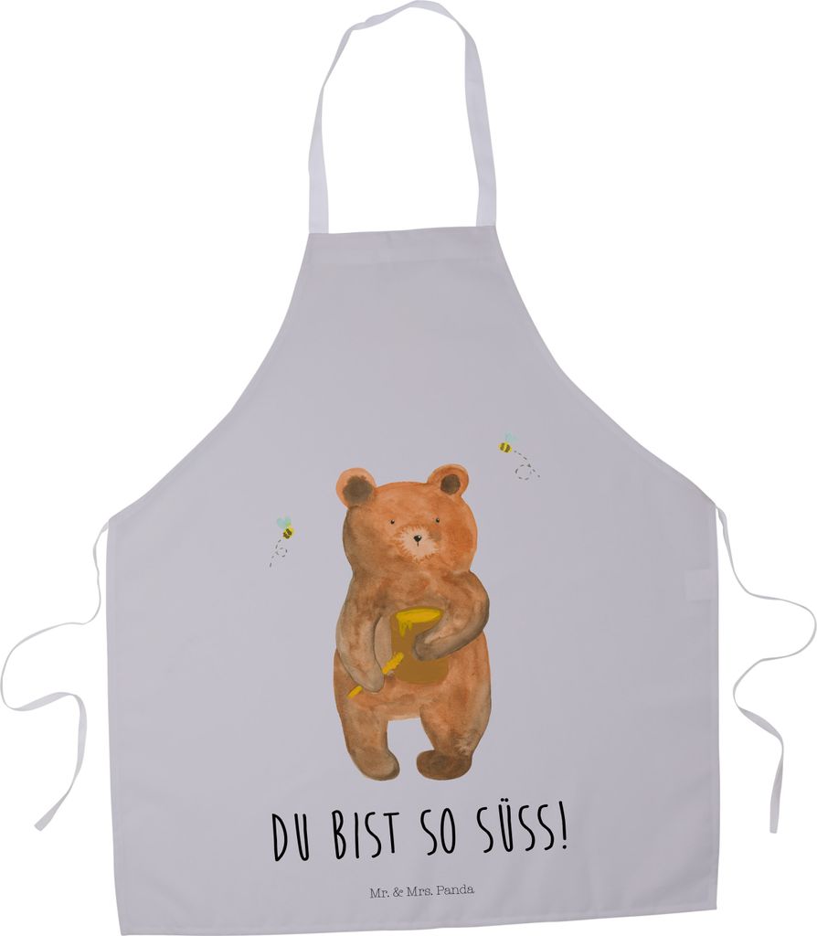 Mr. & Mrs. Panda Küchenschürze Bär Honig - Grau Pastell - Geschenk, Schürze, Kellnerschürze, Grill, Liebe, Grillschürze, Kochschürze, Teddy,...