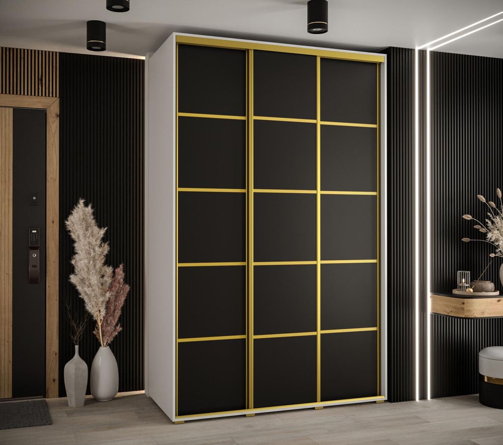 Kleiderschrank ASIRI 4 – 150/60 cm, weiß/schwarz/gold
