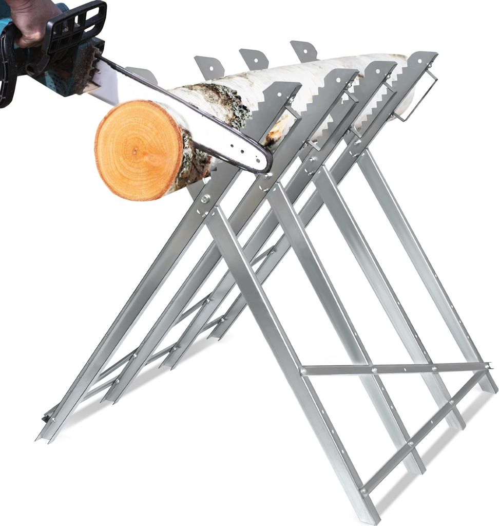 JOIEYOU Sägebock Klappbar Holzsägebock Sägegestell Sägehilfe Kettensägebock Verzinkt für Kettensägen Handsägen 82x80,5x79 cm - Silber