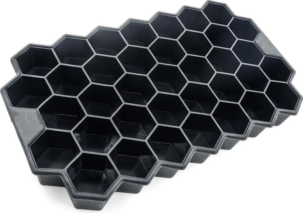 Silicone Eiswürfelschale Wabenmuster - 2 Stück, 37 Fächer mit Deckel zum Herstellen von Eiswürfeln, Schwarz