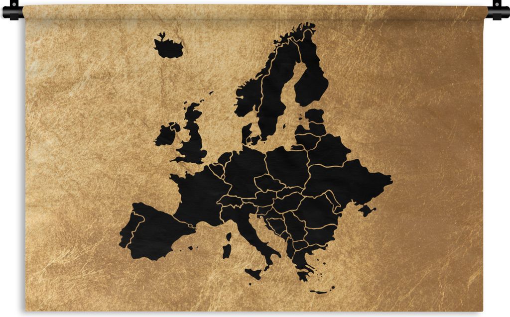 MuchoWow Wandteppich Wandbehang Karte von Europa - Schwarz und Gold 150x100 cm Tapisserie Dekoration Wandtuch - Waschbar - Tapisserien - Wand-Decke