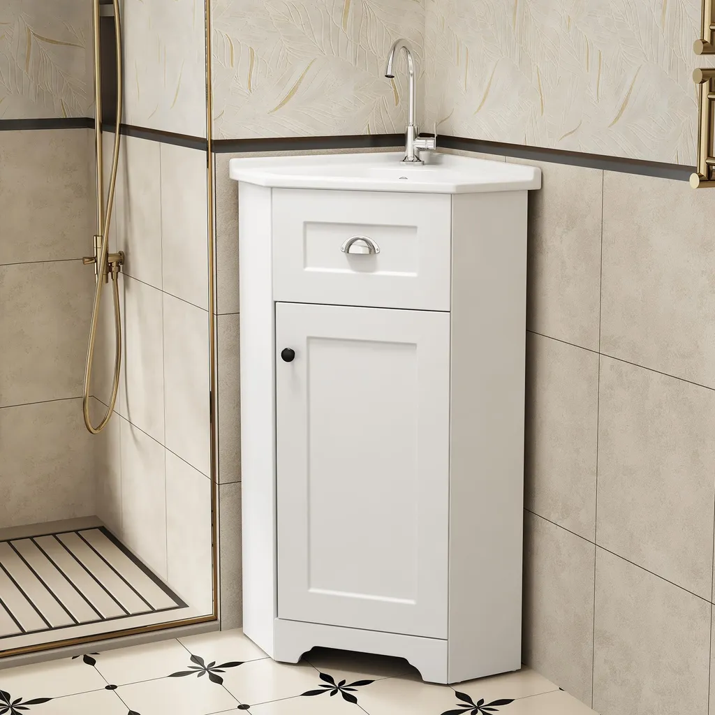 Meuble sous-vasque d'angle gain de place pour optimiser l'espace
