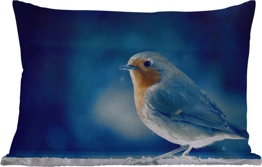 MuchoWow® Outdoor Kissen - Rotkehlchen - Blau - Schnee - Produktbild 