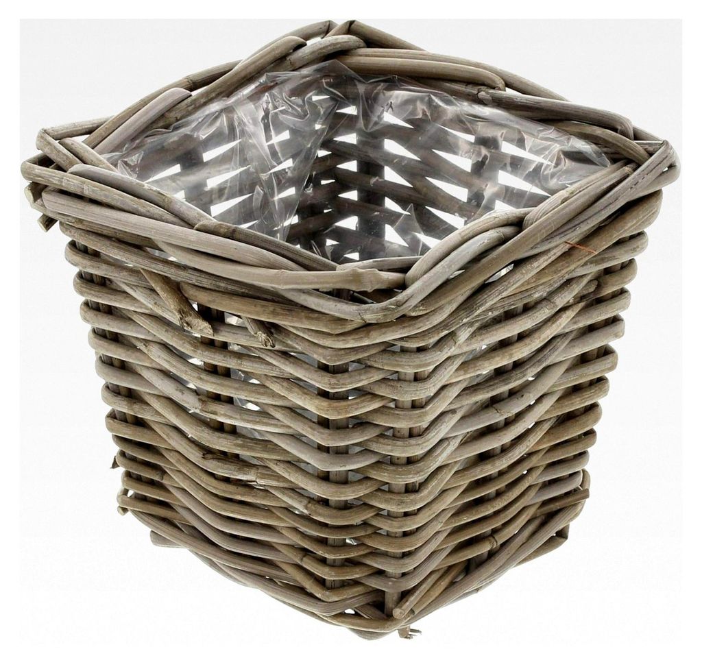 Rattankorb, Pflanzkorb, Pflanzgefäß, klein, quadratisch, ca. 21 x 21 x 19 cm, leicht und atmungsaktiv, Farbe Koboo-Grey, geeignet zum Bepflanzen