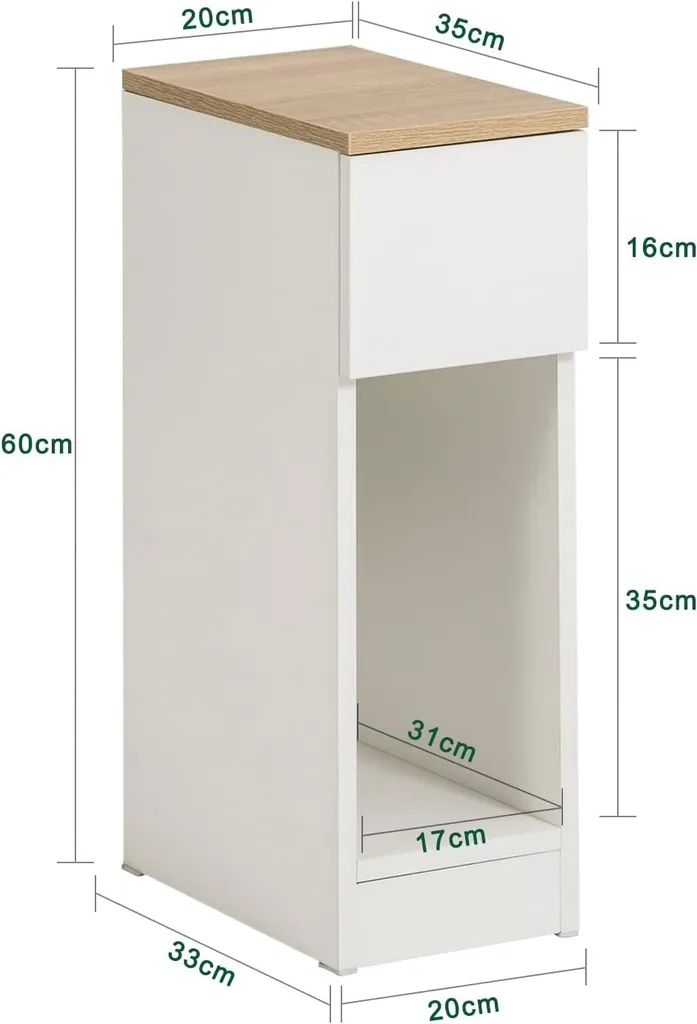 Table Basse Étroite 20cm de Large avec Tiroir en Bois Blanc pour Bureau