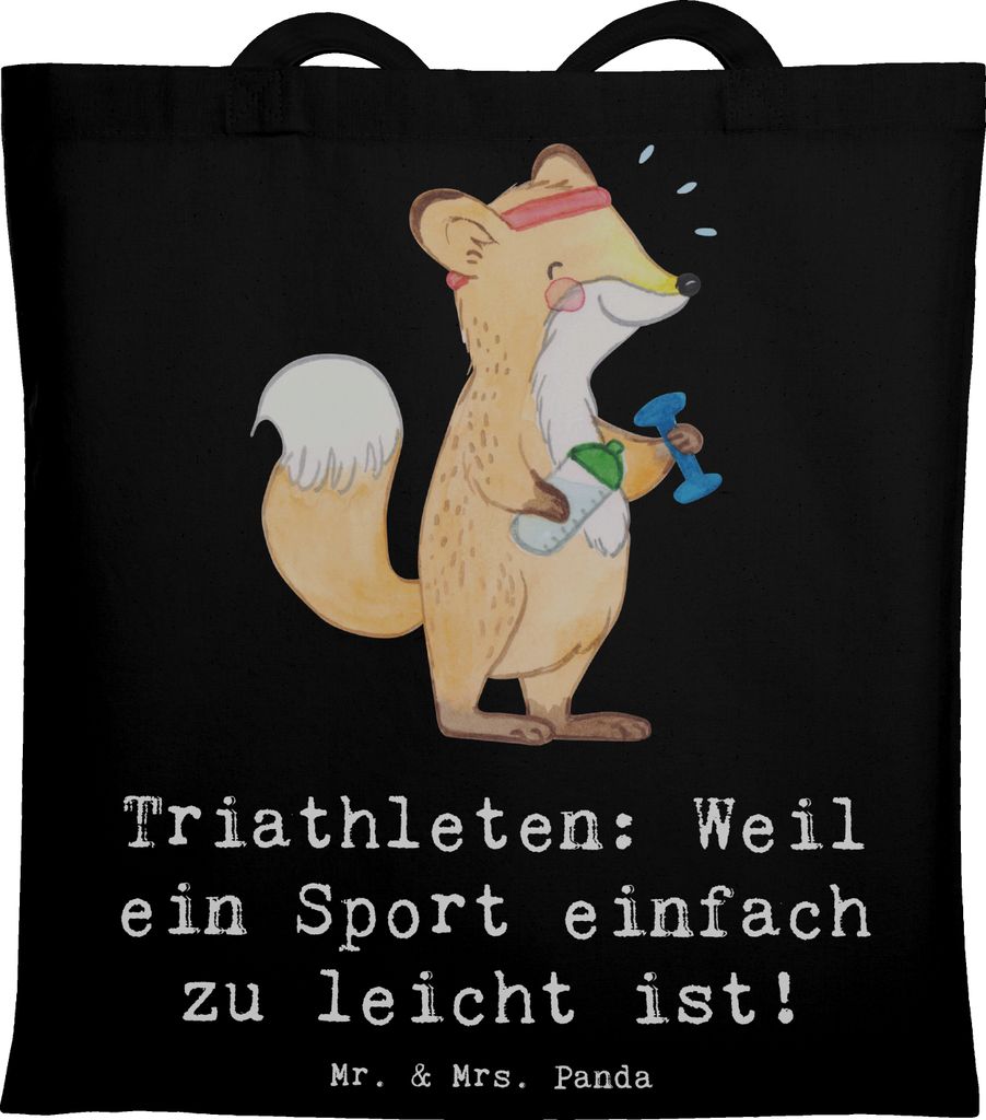 Mr. & Mrs. Panda Tote Bag Triathlon Helden - Schwarz - Geschenk, Laufen, Ausdauersport, Triathleten, Jutebeutel, Einkaufstasche, Herausforderung, S...