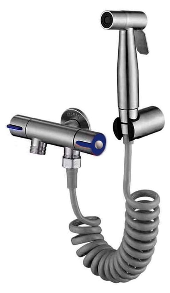 SUS 304 Edelstahl-WC-Hand-Bidet-Sprühset mit elastischem Schlauch und Halterung for Waschen von hinten, Haustierbad, Autowaschen, Wasserblume, Toi...
