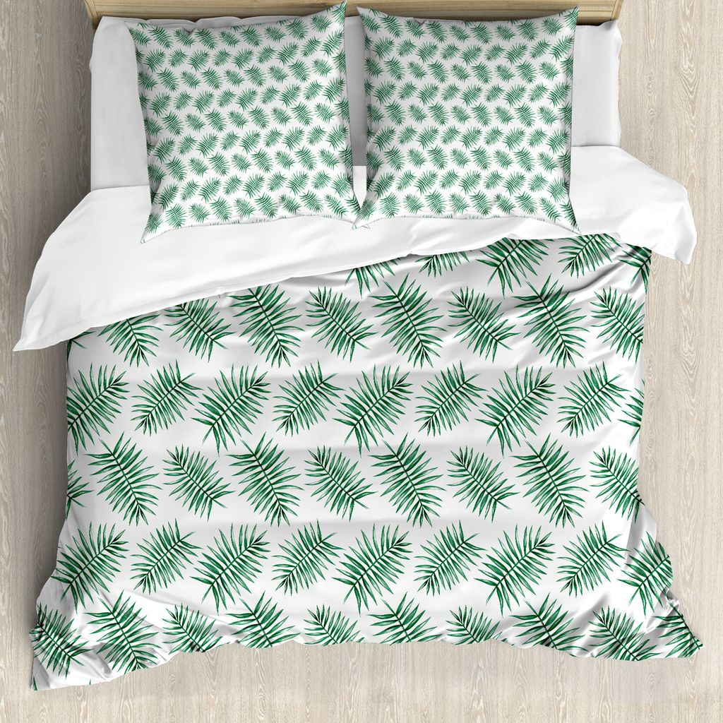 ABAKUHAUS Grün Bettbezug, Aquarell Tropical Palm, Milbensicher Allergiker geeignet mit Kissenbezügen, 155 cm x 220 cm - 80 x 80 cm, Forest Green ...