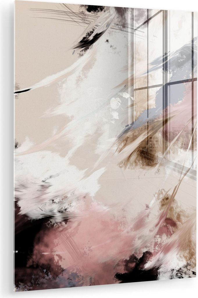 MuchoWow Glasbilder - Bilder auf Wandbild - Foto auf Glas Farbe - Abstrakt - Rosa - Weiß 60x80 cm Wanddekoration aus Glas - Acrylglasbild - Acrylb...