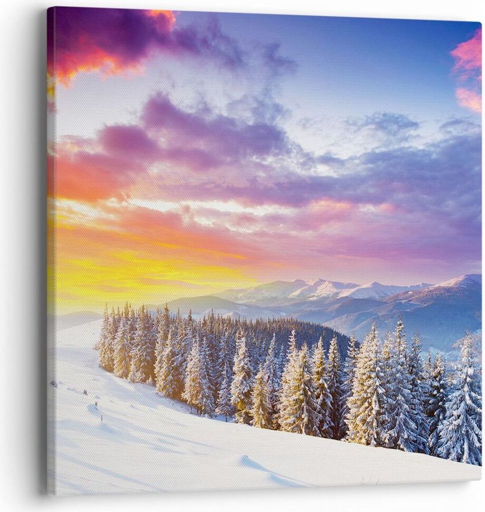 Bild auf Leinwand - Leinwandbild - Berge Schnee Winter - 40x40cm - Wand Bild - Wanddeko - Wandbilder - Leinwanddruck - Bilder - Kunstdruck - Wandde...