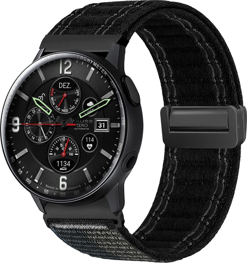 Smartwatch Armband für Samsung Galaxy Watch Active2 40mm Nylon Textil Band Ersatzband Wechselband Magnetverschluss flexibel atmungsaktiv Schwarz