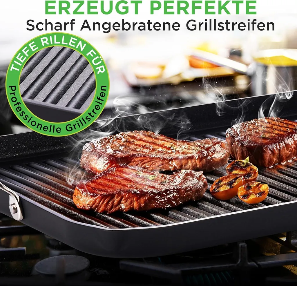 Piastra per grigliare NutriChef, piastra per grigliare plancha 56x32cm - con scanalature, padella antiaderente per grigliare, padella per grigliare, padella in ghisa, padella per friggere - con scarico del grasso - 5