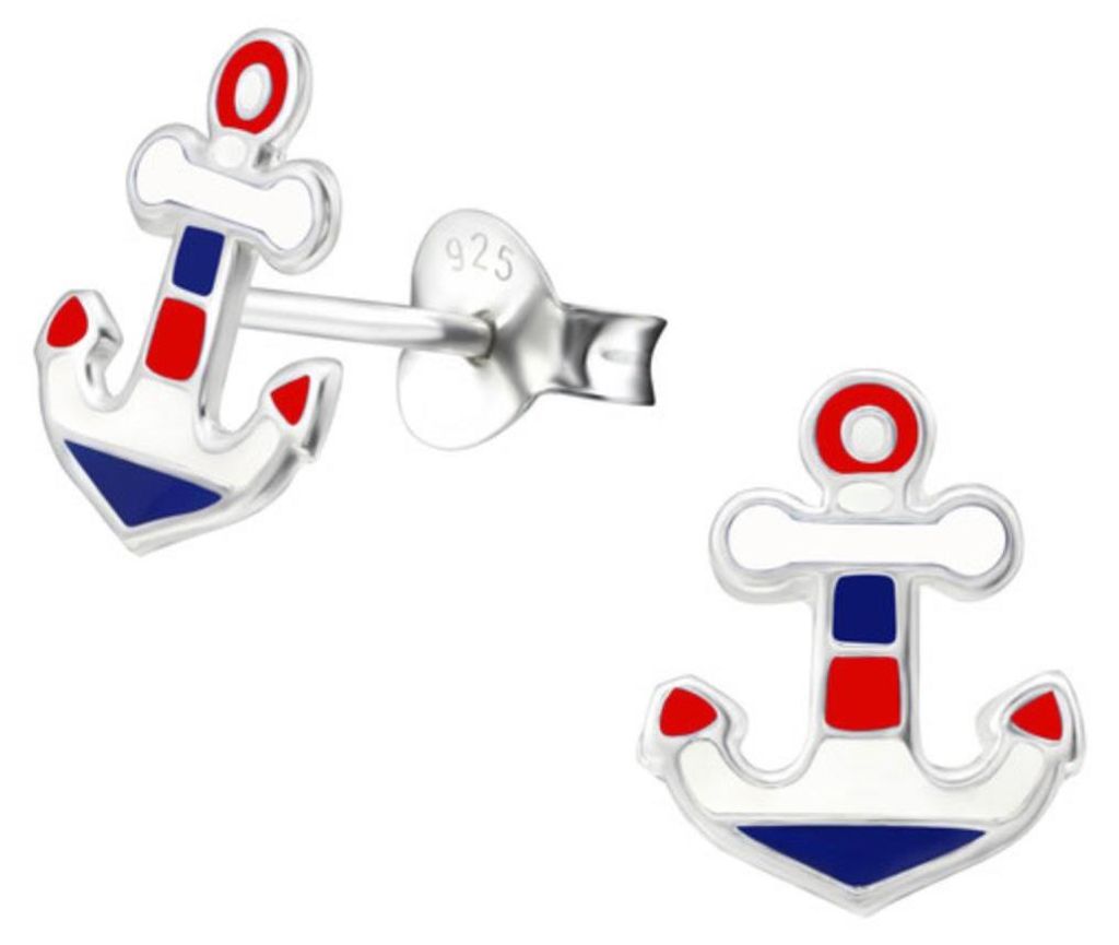 Silber Ohrstecker Anker rot-blau-weiß Produktbild 