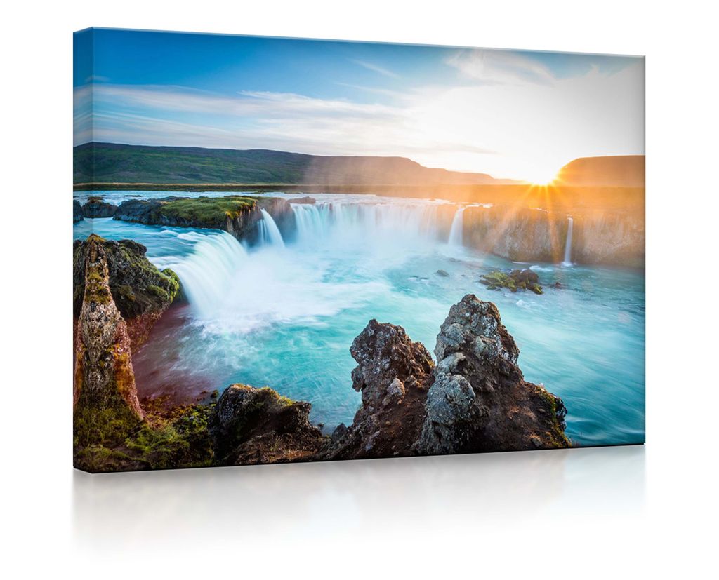 lightbox multicolor | Bild mit LED Licht | Idyllische Wasserfälle bei Sonnenuntergang | 60x40 cm | fully lighted