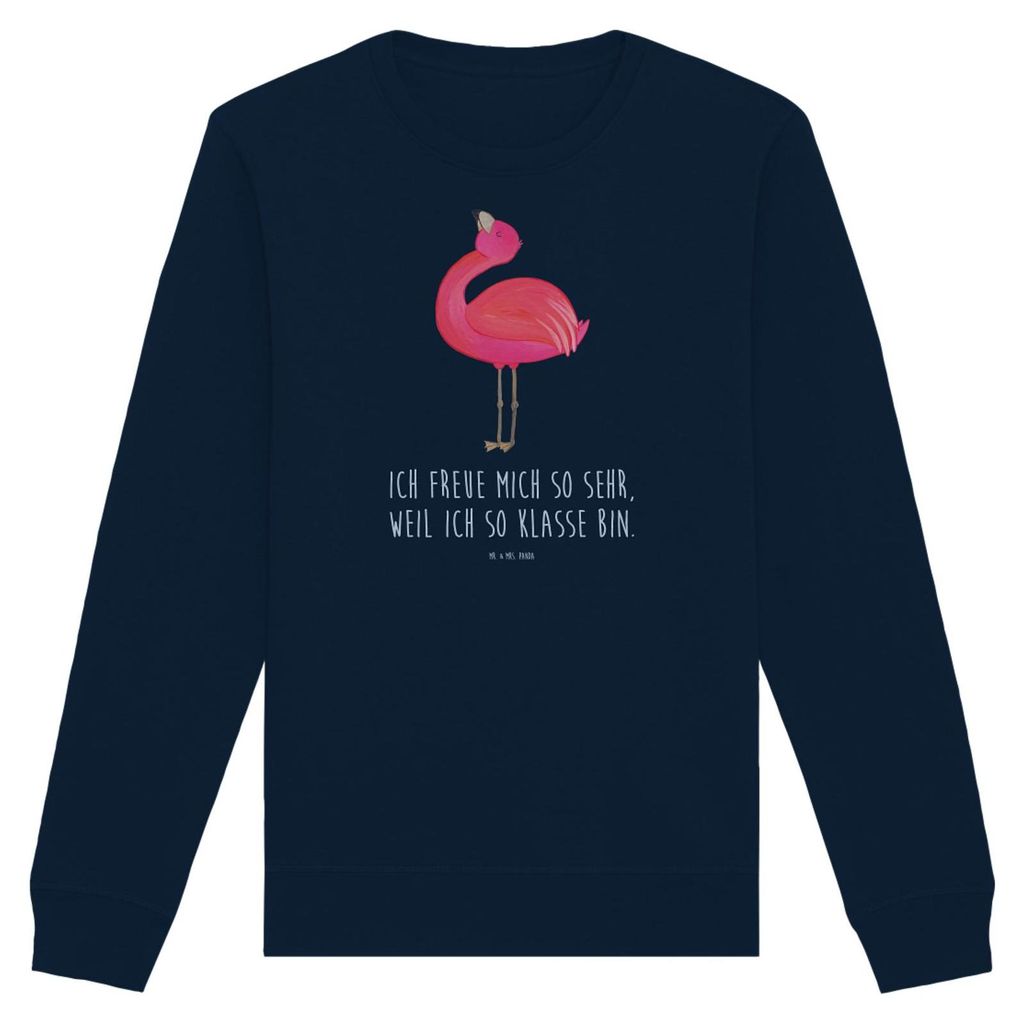 Mr. & Mrs. Panda Baumwoll Pullover Flamingo Stolz Größe S - French Navy - Geschenk, Freundin, Tochter, Rosa, Sweatshirt, Pulli, Nachhaltiger, Mam...