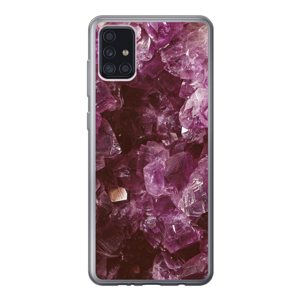 MuchoWow Handyhülle Schutzhülle Hülle für Samsung Galaxy A52 5G Edelsteine - Amethyst - Kristalle und Edelsteine Silikon Softcase Handy Hüll...