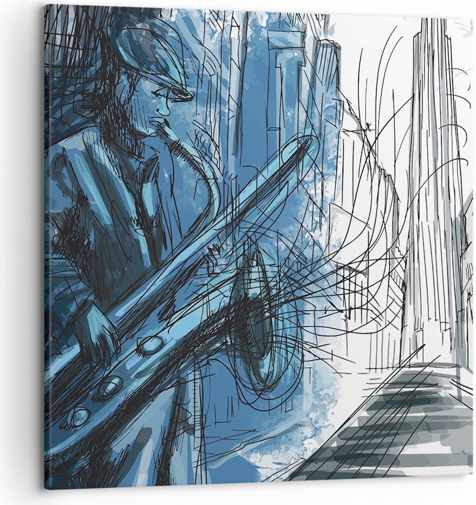 Bild auf Leinwand - Leinwandbild - Einteilig - Saxophon Musiker Zeichnen - 50x50cm - Wand Bild - Wanddeko - Wandbilder - Leinwanddruck - Bilder - W...