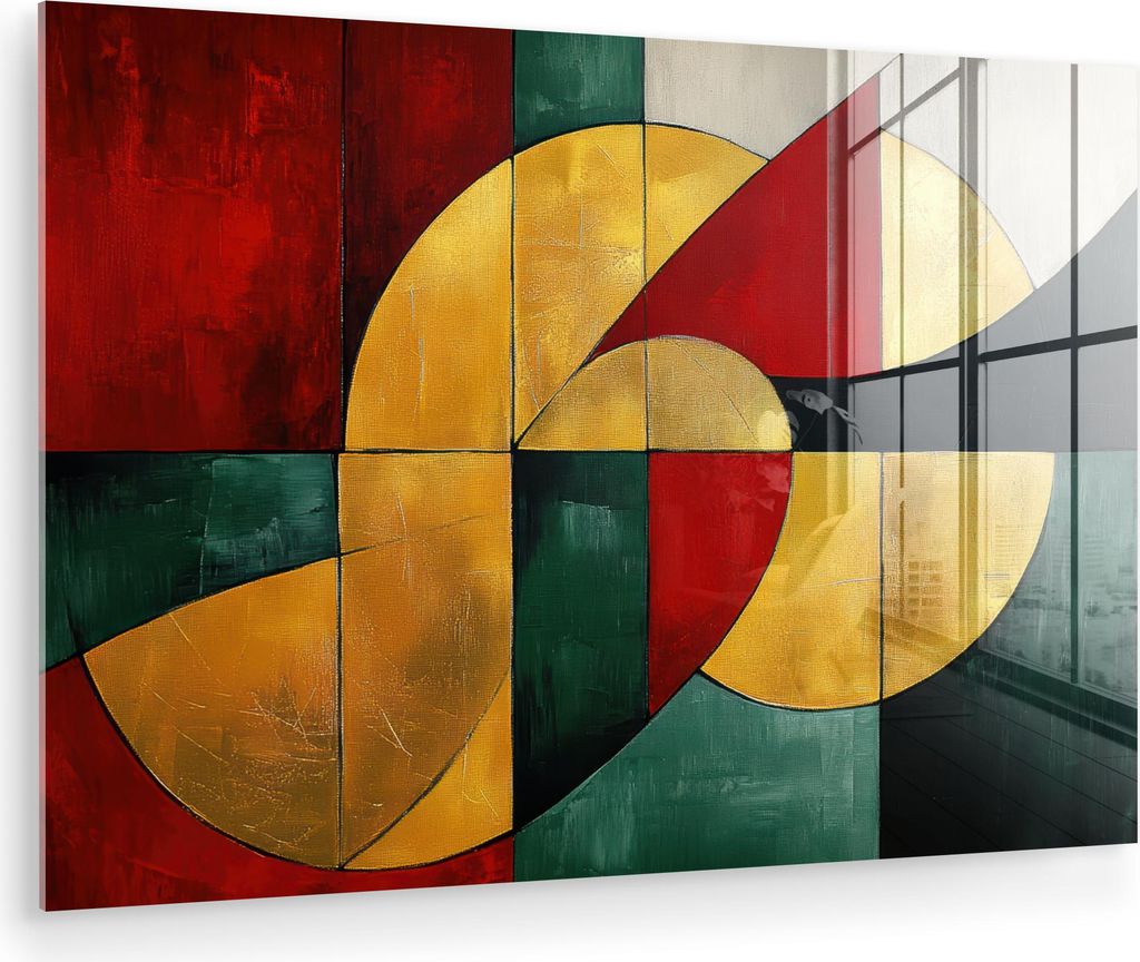 MuchoWow Glasbilder - Bilder auf Wandbild - Foto auf Glas Abstrakt - Weihnachten - Gold - Rot - Grün 90x60 cm Wanddekoration aus Glas - Acrylglasb...