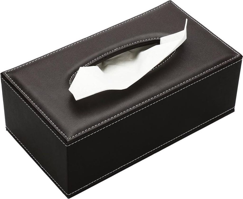 Taschentuchbox aus Leder, Taschentuchspenderbox für Zuhause und Auto, Dekoration – Schwarz (groß, getigert braun)