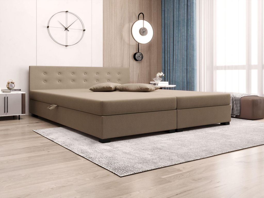 AURA SOFA Boxspringbett OLAF DOUBLE 140x195 Komplett-Set mit Bonell Matratze, Polsterbett mit Bettkästen - Bronze, SAWANA 24