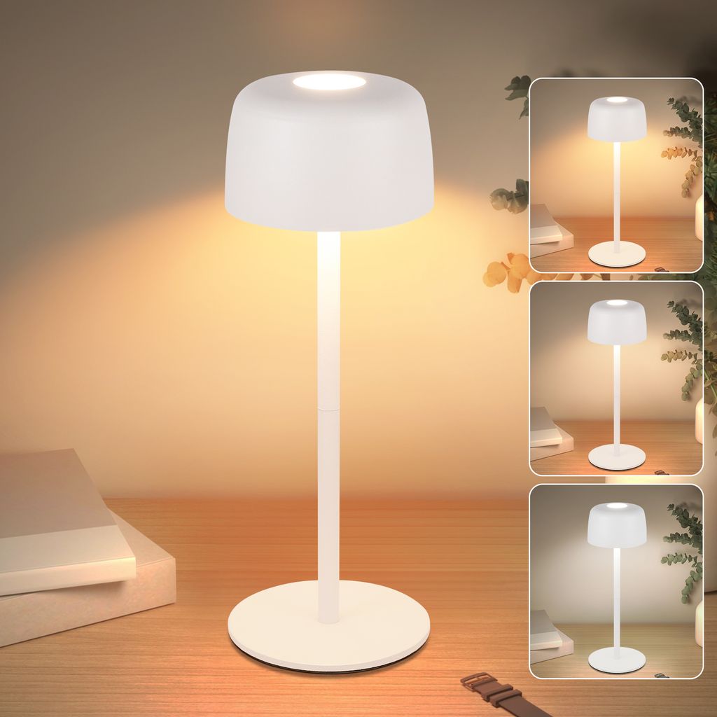 ZMH LED Tischleuchte Kabellos Dimmbar weiß Touch Tischlampe Höhenverstellbar USB Aufladbar Akku nachttischlampe Wasserdichte mit 3 Farbtemperaturen