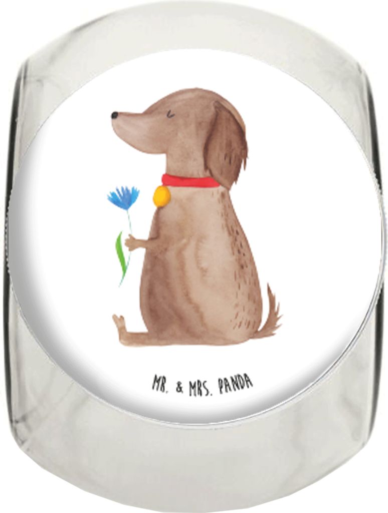 Mr. & Mrs. Panda Frischhaltedose Hund Blume XL 2000ml - Weiß - Geschenk, Hundemotiv, Süß, Vorratsdose Glas, Vorratsbehälter, Hunde, Kaffeedose,...