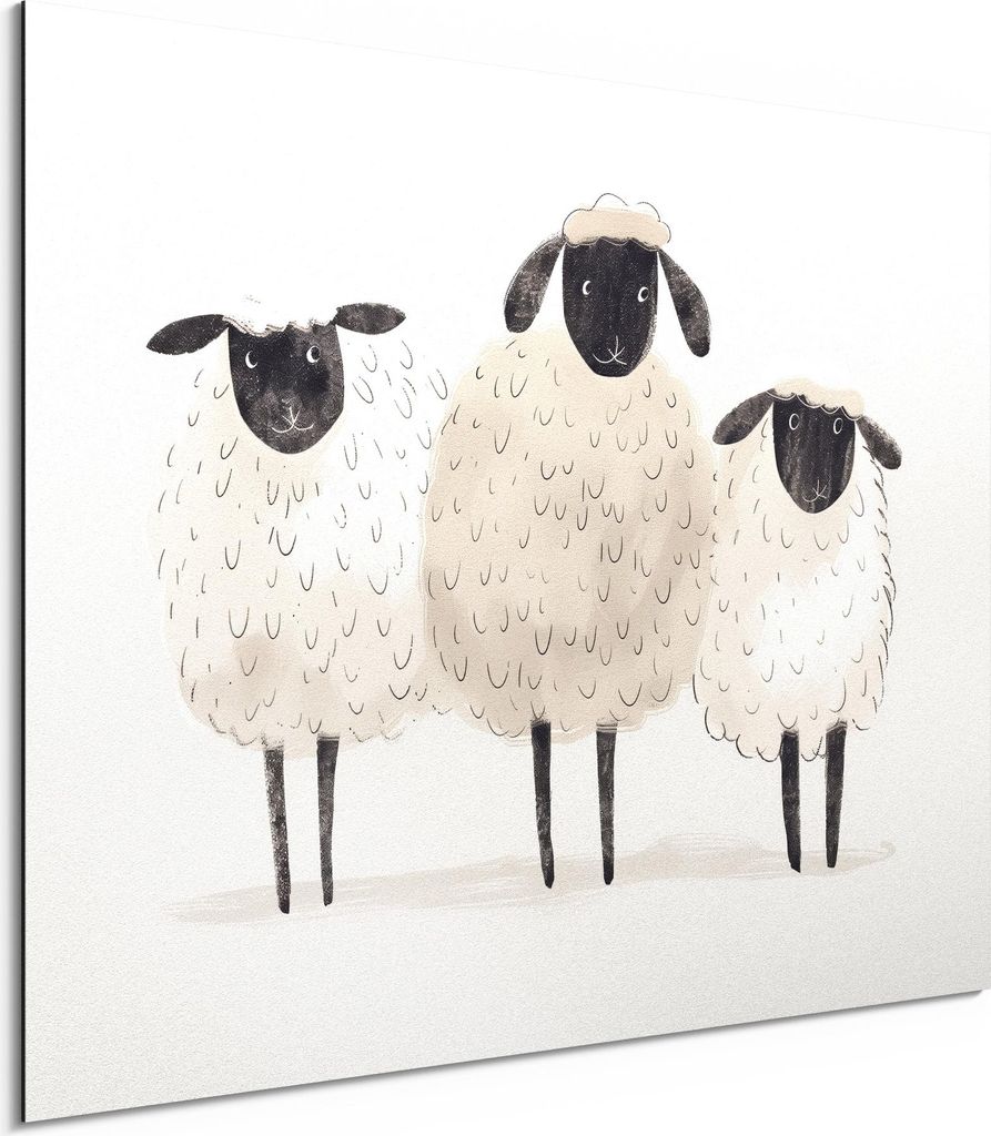 DEQORI Alu-Dibond Bild Weiß 80x60 cm 'Wollige Freundschaft' Wandbild Metall dünn Design