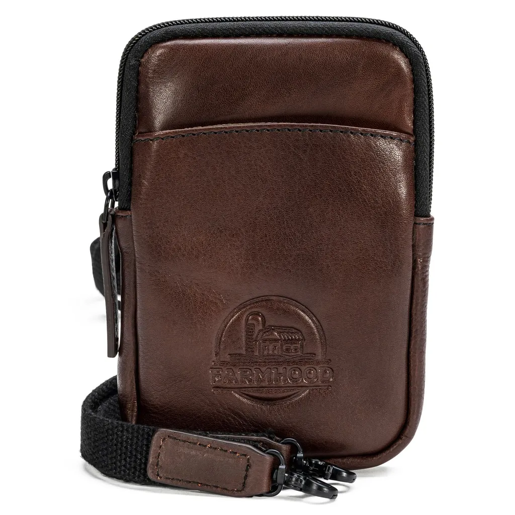 Memphis Phone Bag Farmhood Petit Sac en Cuir Marron Foncé avec Bandoulière