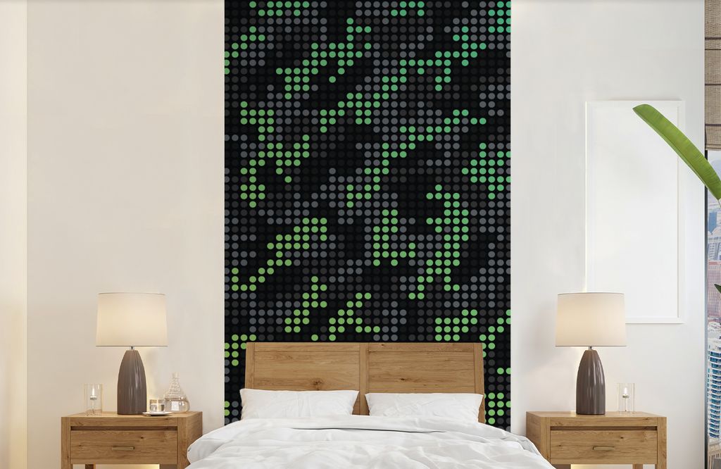 MuchoWow Fototapete für Wohnzimmer oder Schlafzimmer Wandtapete Vinyl Motivtapete Camouflage-Muster aus grünen und grauen Punkten - 120x240 cm ...