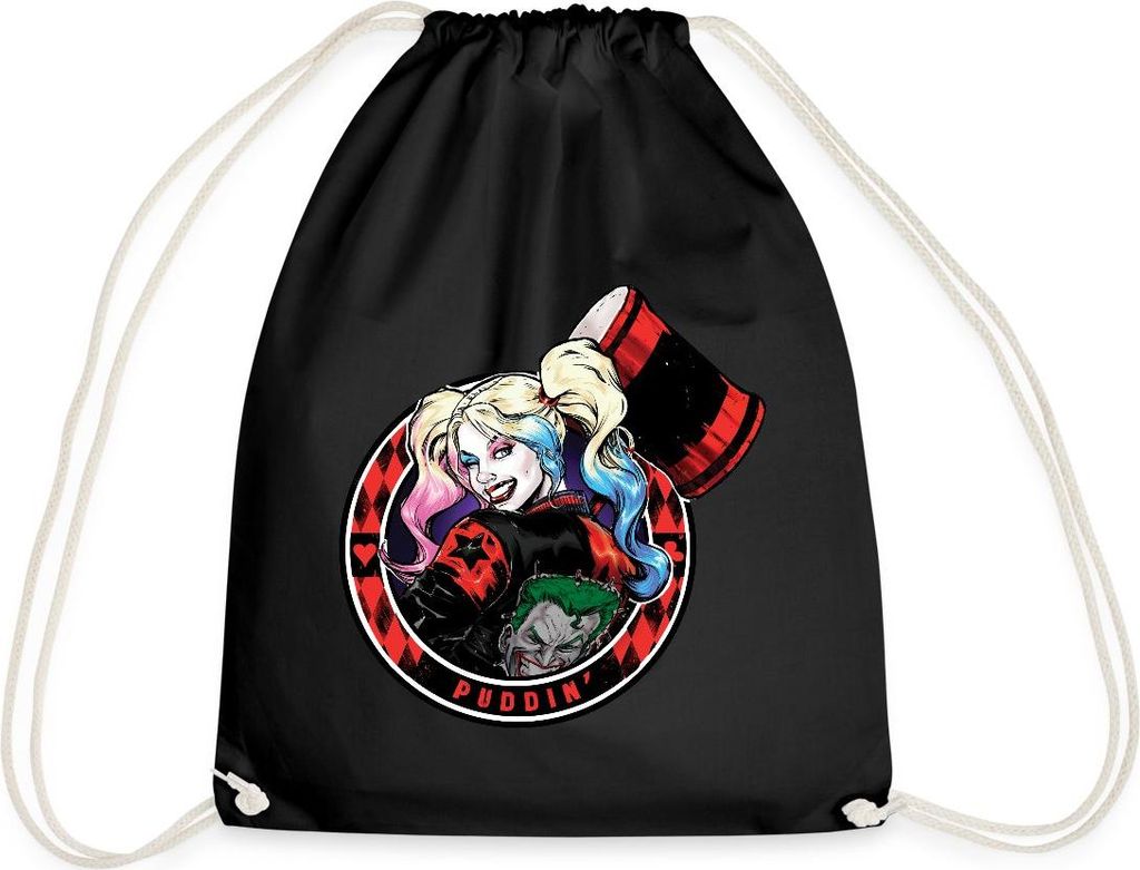 Spreadshirt Harley Quinn Puddin' Turnbeutel, One size, Schwarz