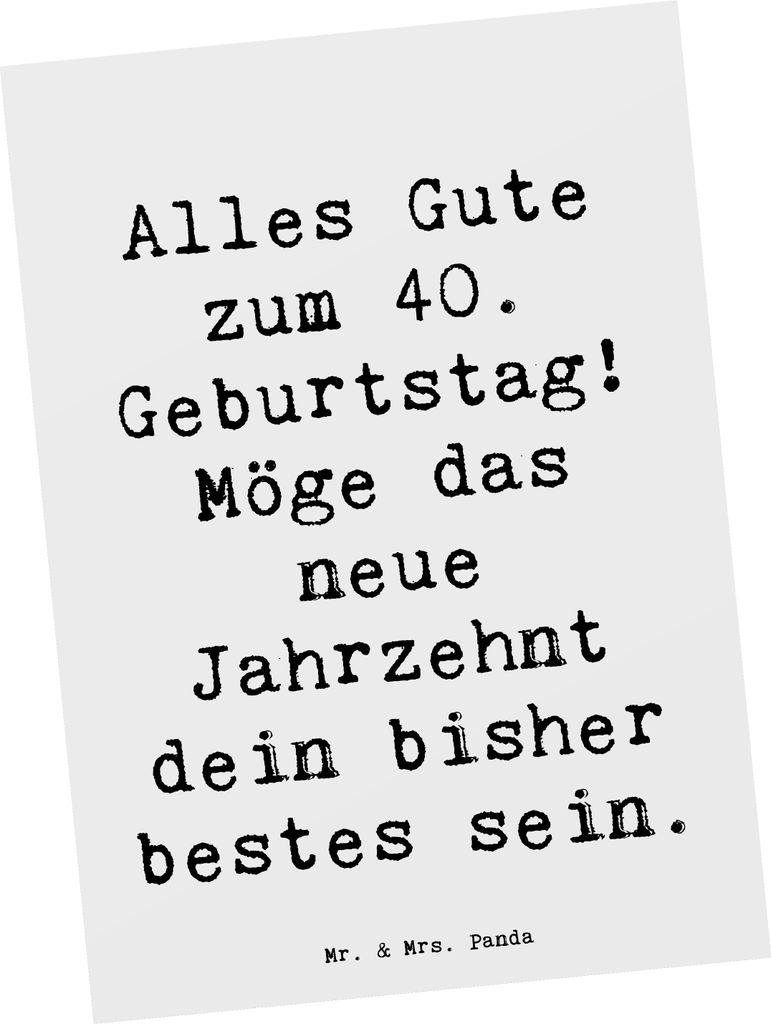 Mr. & Mrs. Panda Postkarte Spruch 40. Geburtstag Alles Gute - Weiß - Geschenk, Postkarten, einzelkarte, Happy Birthday, herzlicher Wunsch, Freude,...
