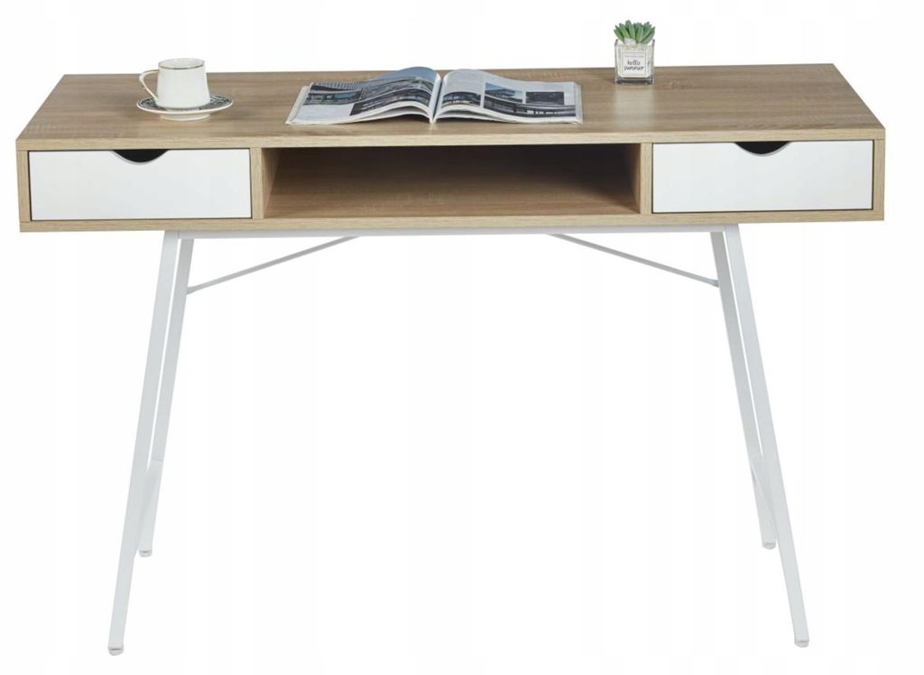 Biurko z szufladą i półkami loftowe komputerowe 102 x 41 cm Zdjęcie produktu 
