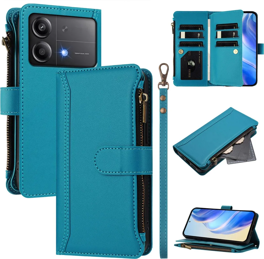 Custodia Protettiva Xiaomi Poco X6 Neo: Flip Case Blu con Zip