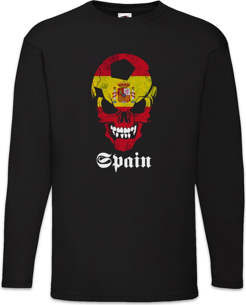 Urban Backwoods Classic Spain Football Skull Flag, Langarm T-Shirt, Farbe: Schwarz, Größe: 2XL